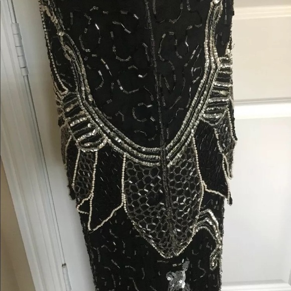 Linsiano Womens Vtg Medium Silk Black Silver Sequins Beads Pearls VLV Formal - Picture 4 of 8